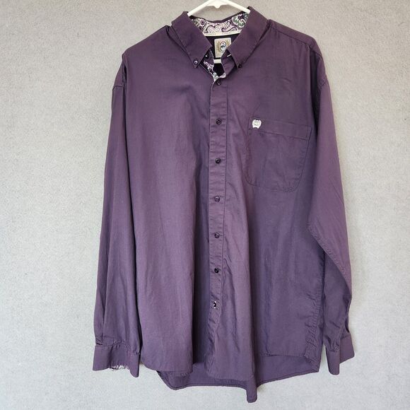 Cinch Shirt Mens L Purple Paisley Flip Cuff Long Sleeve Button Solid Western - Picture 1 of 12
